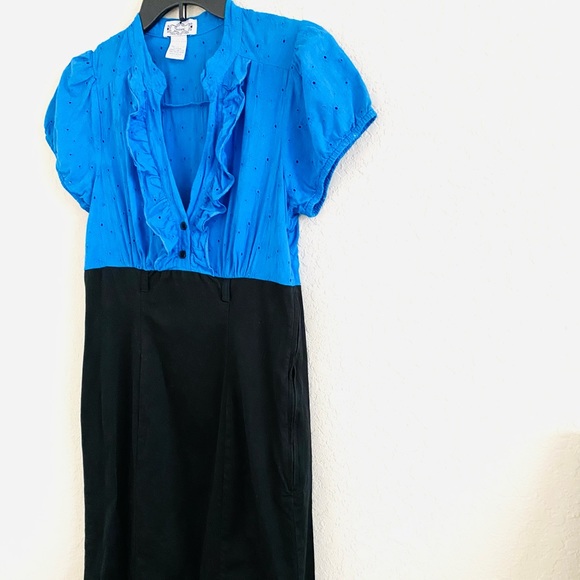 Trixxi Y2K Vintage Blue & Black Colorblock Fitted Dress Puff Sleeve Size 9 - Picture 8 of 8